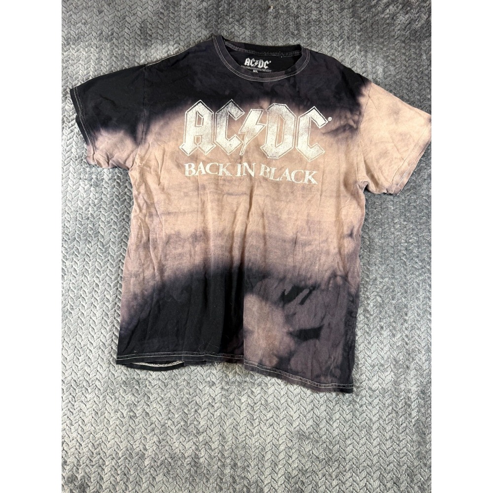 AC/DC Back In Black T Shirt Mens M/L Peach Tie Dye Crew Neck Short Sleeve Tee